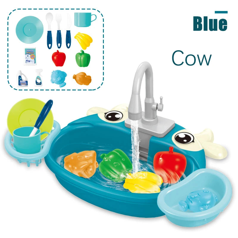 Fregadero de cocina para niños, juguetes de simulación, lavavajillas eléctrico, Mini cocina, comida, juego de casa de juego de imitación, juego de rol para niños, juguetes para niñas