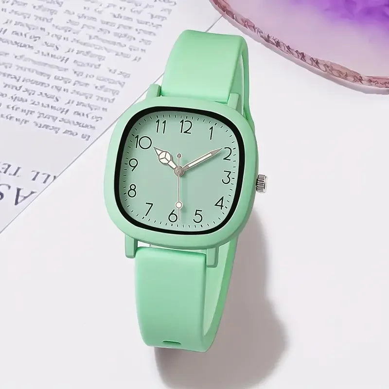 Relojes de Mujer con banda de silicona de Color caramelo a la moda, Reloj de pulsera de cuarzo con esfera cuadrada para Mujer, Reloj para niñas