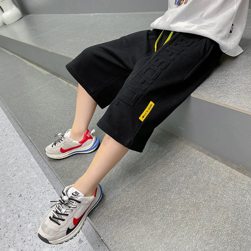 Pantalones cortos deportivos de algodón para niños, hasta la rodilla pantalón de chándal, talla 5, 6, 7, 8, 10, 12, 13, 14 años, gran oferta, Verano