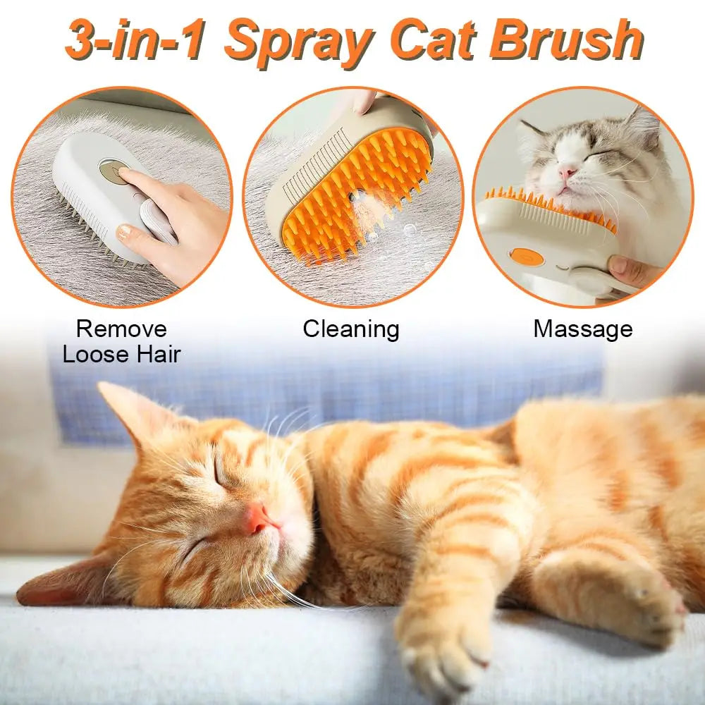 Cepillo de masaje para mascotas (gatos y perros) con pulverizador de vapor de un botón, plegable, giratorio, para eliminación de pelo y baño # Herramientas de limpieza para mascotas