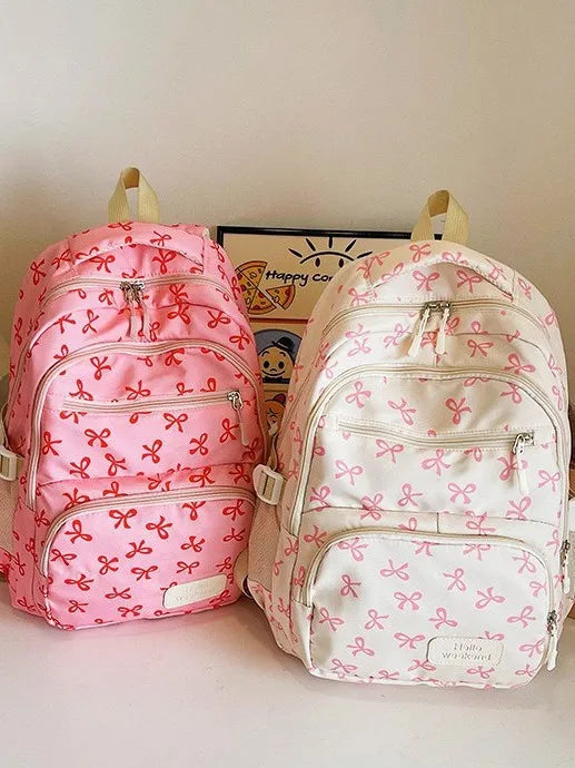 Juego de 3 Bolsas Escolares con Lazo, Mochila de Gran Capacidad, Mochila Casual de Viaje, Mochila Versátil, Bolsa Cruzada, Bolsas para Niñas