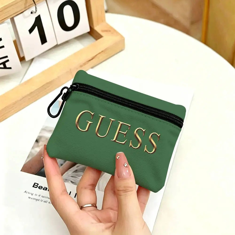 Monedero con cremallera de tela Oxford blanca con logotipo de G-Guess-s, bolsa ligera para colgar llaves, tarjetero para uso diario