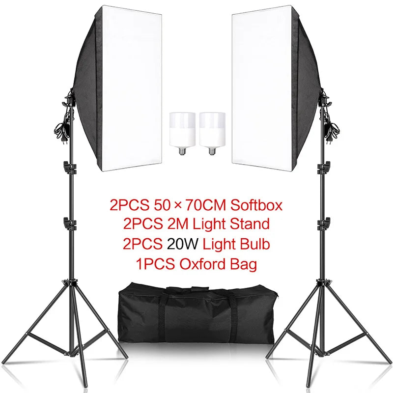 Kit de iluminación Softbox de 20-135W, lámpara LED de fotografía de 50x70CM, equipo profesional de sistema de luz continua para estudio fotográfico