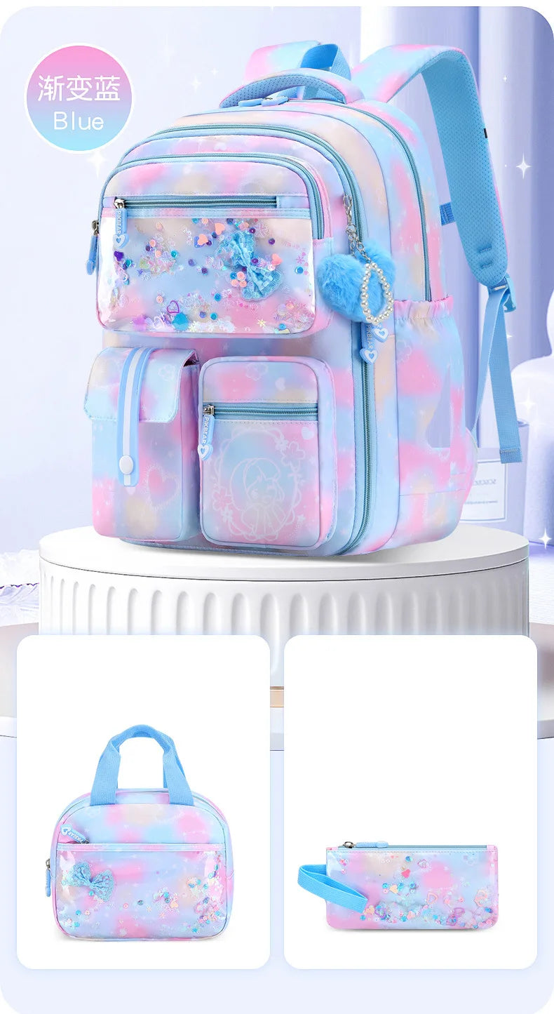 Mochila Escolar 2026 con Colgante de Amor, Juego de 3 Piezas, Decoración de Mariposas, Mochilas Escolares para Niñas, Estilo Princesa