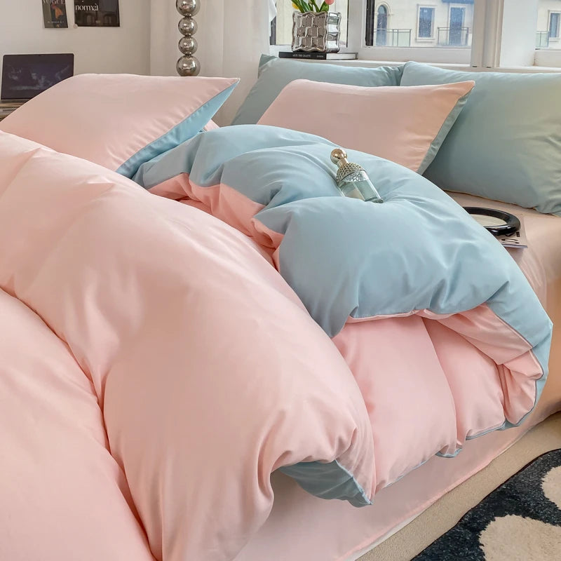 Juego de funda nórdica de Color sólido estilo Ins, ropa de cama de algodón lavada, funda de edredón, funda de almohada, juegos de cama suaves, fundas de edredón de 220x240