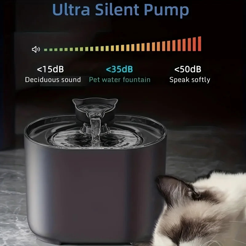 Fuente de agua para mascotas de 2,2 L, fuentes con dispensador automático de agua, agua potable dulce y filtrada y susurro, 1 ud.