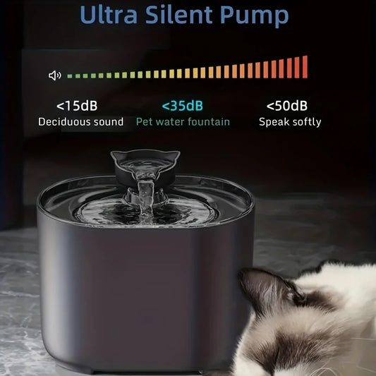 Fuente de agua para mascotas de 2,2 L, fuentes con dispensador automático de agua, agua potable dulce y filtrada y susurro, 1 ud.