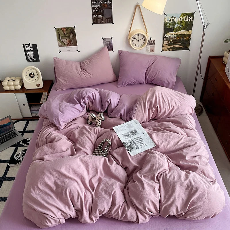 Funda nórdica de poliéster para dormitorio, juego de ropa de cama de 3 piezas, Color liso, rosa y gris, 2 fundas de almohada