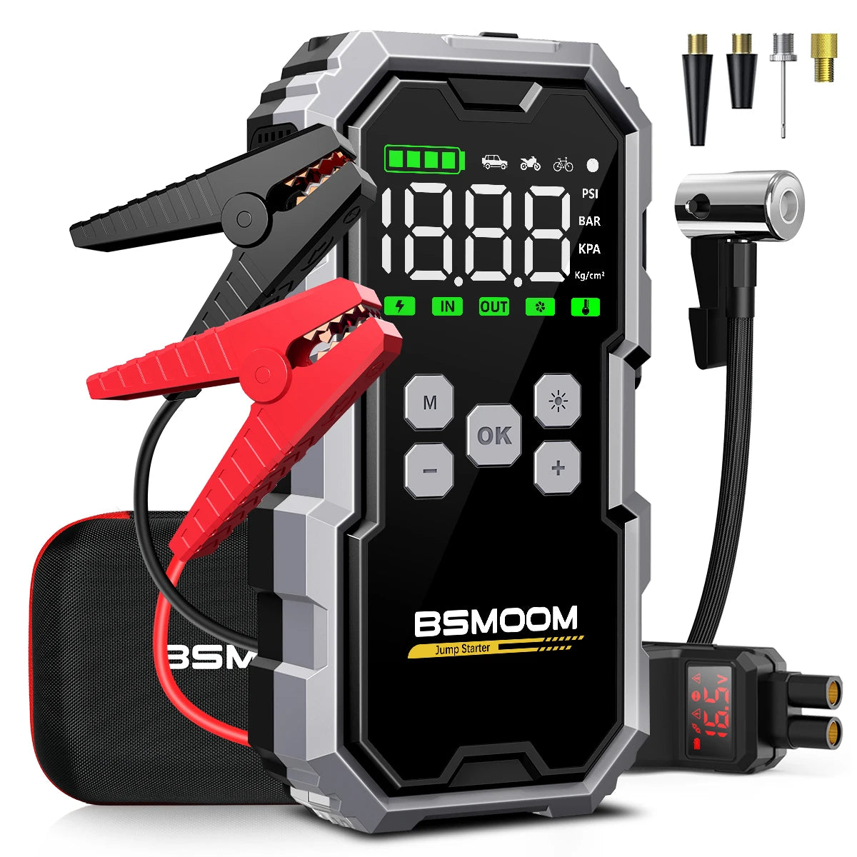 Arrancador de Coches con Compresor de Aire, Pantalla LCD, 21800mAh, Cargador Portátil, Dispositivo de Arranque de Batería de Coche de 6000A, Cargador de Batería para Coche de 12V (Todo Gasolina/10L Diésel), Arranque Rápi