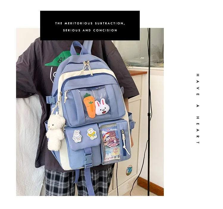 Mochila escolar Kawaii para niños y niñas, conjunto de 4 piezas, mochilas escolares para adolescentes y niñas