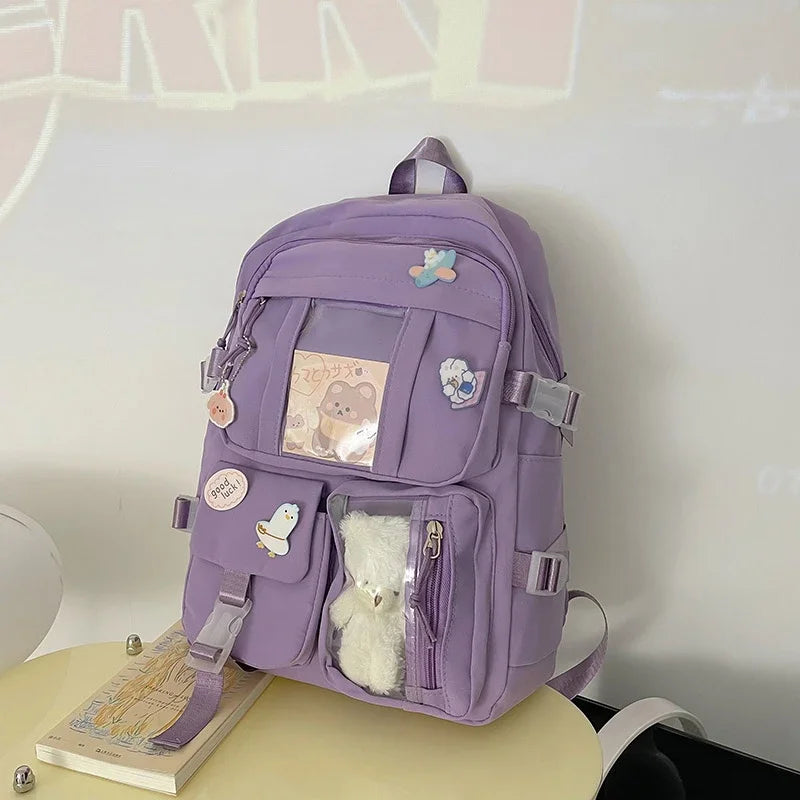 Bolsas populares de la mochila del estudiante de secundaria de las muchachas del color púrpura rosado sin ninguna versión accessoria