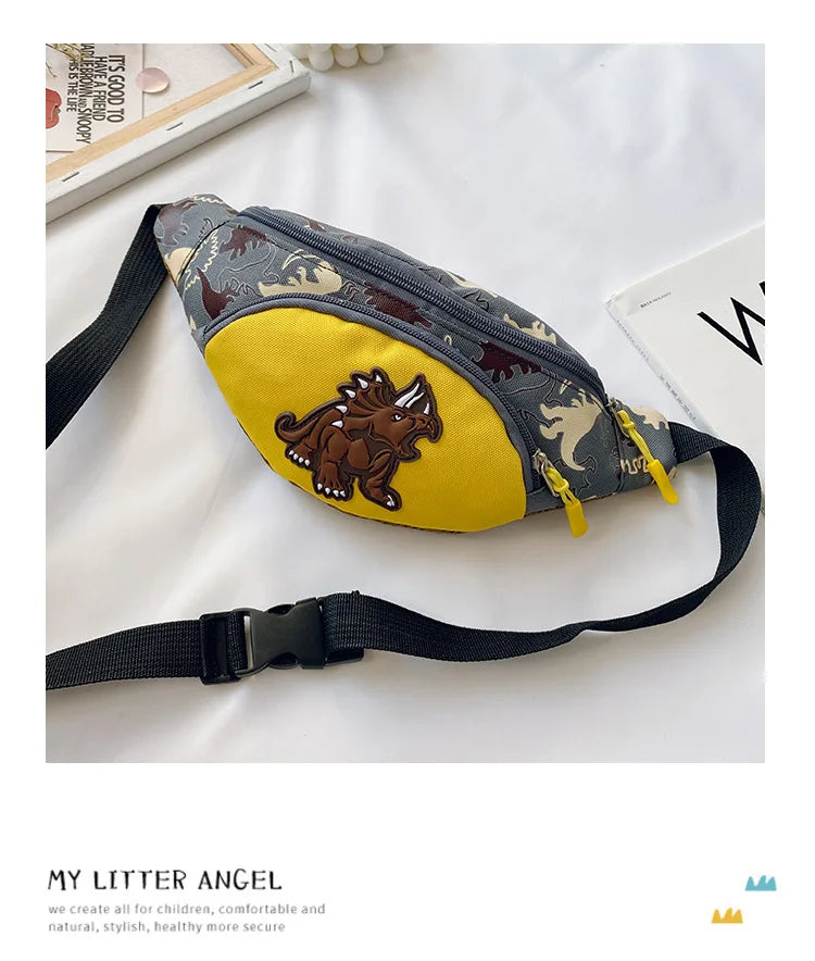 Lindas bolsas de almacenamiento de dinosaurio de dibujos animados para niños, teléfono, auriculares, bolsa de dinero, organizador de moda, bolsa de pecho y cintura, bolsa de cinturón para niños