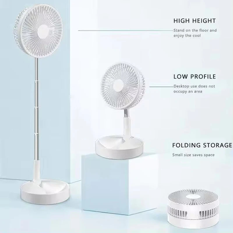 Ventilador portátil recargable, Mini suelo telescópico plegable, ventilador de verano de poco ruido, refrigeración para el hogar, dormitorio, oficina, escritorio