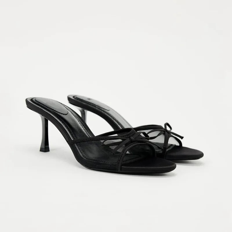 2024 mujeres novedad de verano marca de lujo Sandalias de tacón alto versátiles simples Sandalias de tacón delgado zapatillas