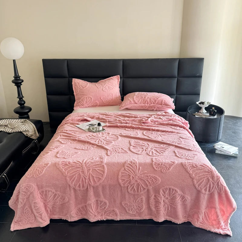 Lujosa manta jacquard de mariposa de gasa, chal suave y acogedor de franela, perfecto para sofá o cama