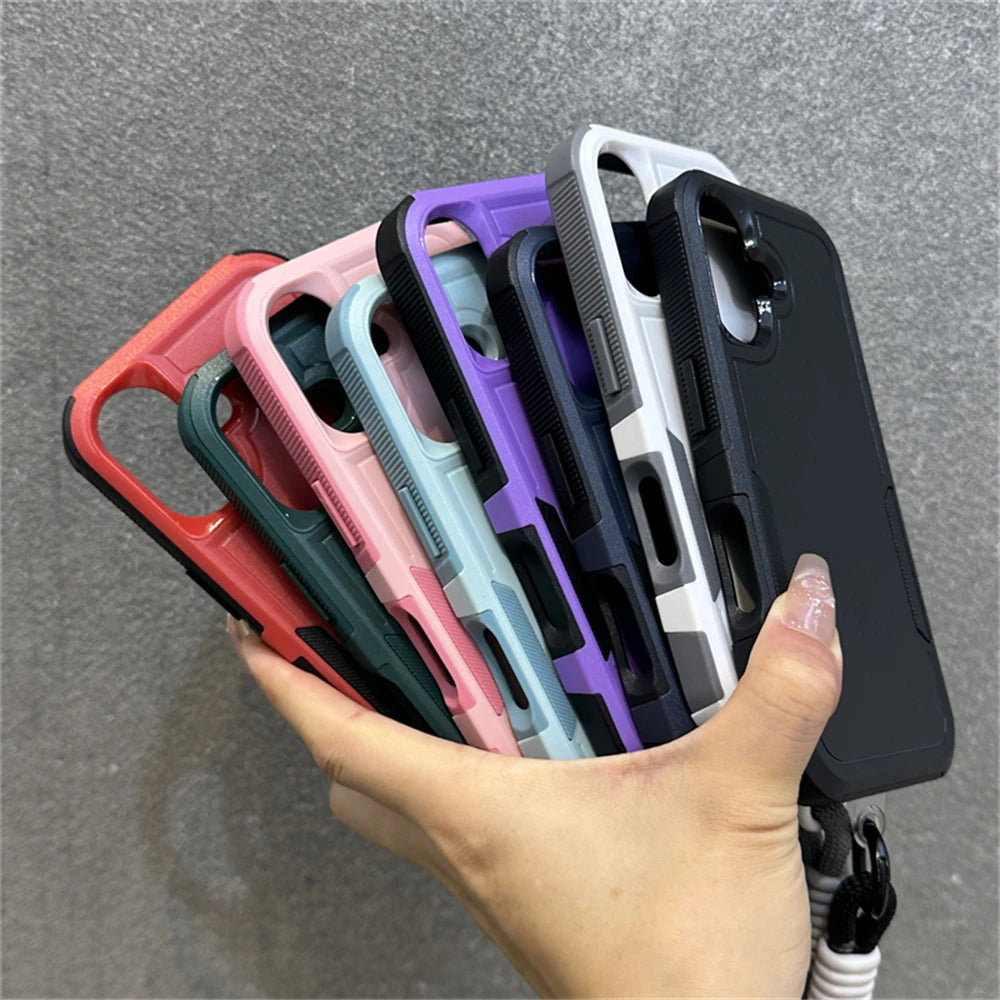 Armadura de parachoques híbrida de lujo, pulsera, correa para muñeca, cordón, funda de teléfono para iPhone 17 16 11 12 13 14 15 Pro Max XR, funda a prueba de golpes