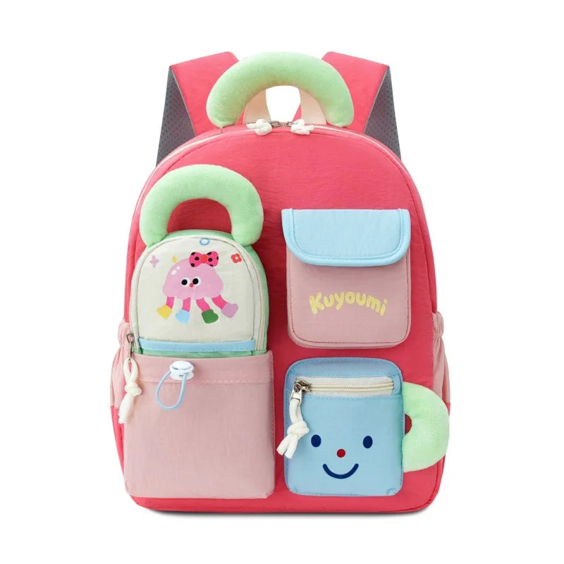 Mochila con múltiples bolsillos, bonita mochila escolar de moda con dibujos animados para niños de primaria y secundaria, ligera y de gran capacidad