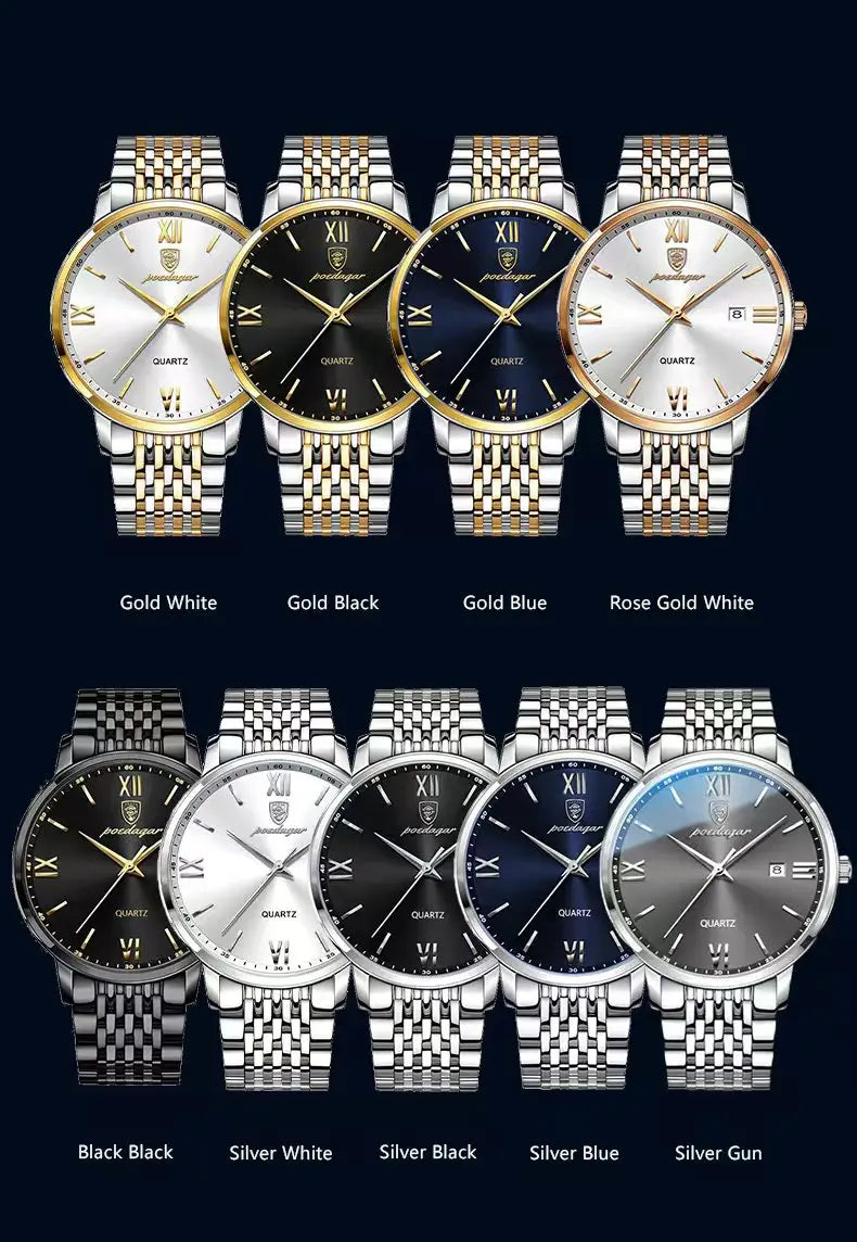 POEDAGAR, relojes de negocios de lujo para hombre, reloj de pulsera resistente al agua de acero inoxidable con fecha para hombre, reloj de pulsera de cuarzo Simple a la moda para hombre