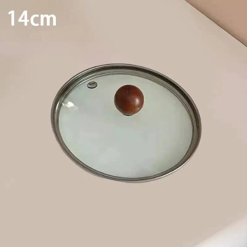 【A】Sartenes de cocina de acero inoxidable de 17 cm/14 cm con mango de madera y tapa de vidrio - Ollas pequeñas multiusos para fideos y huevos