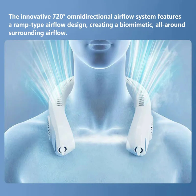 Ventilador de Cuello Portátil con Rociador de Agua, Mini Ventilador USB Recargable, 3 Velocidades, Silencioso, Sin Aspas, para Viajes y Actividades al Aire Libre