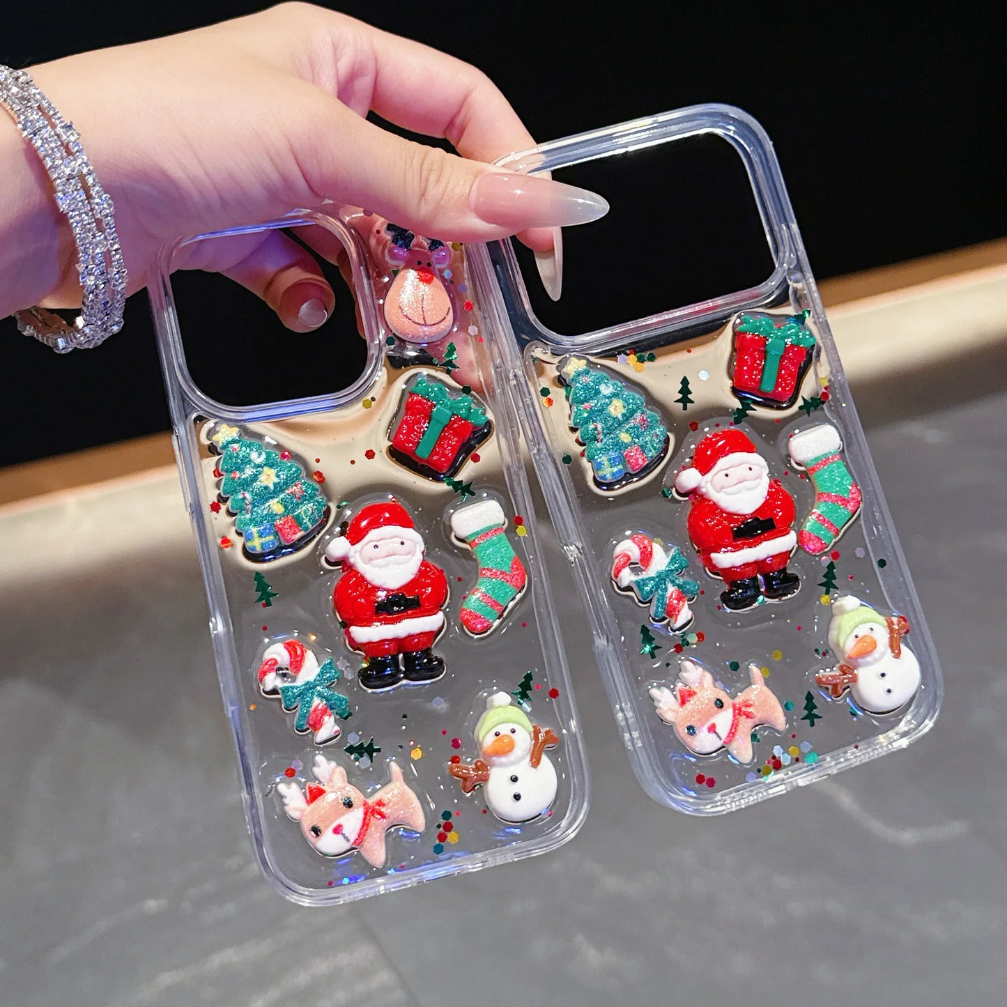 Funda de teléfono con purpurina y pegamento creativo de Papá Noel de Navidad con dibujos animados en 3D para iPhone 17 Air 16 15 14 13 Pro Max Plus
