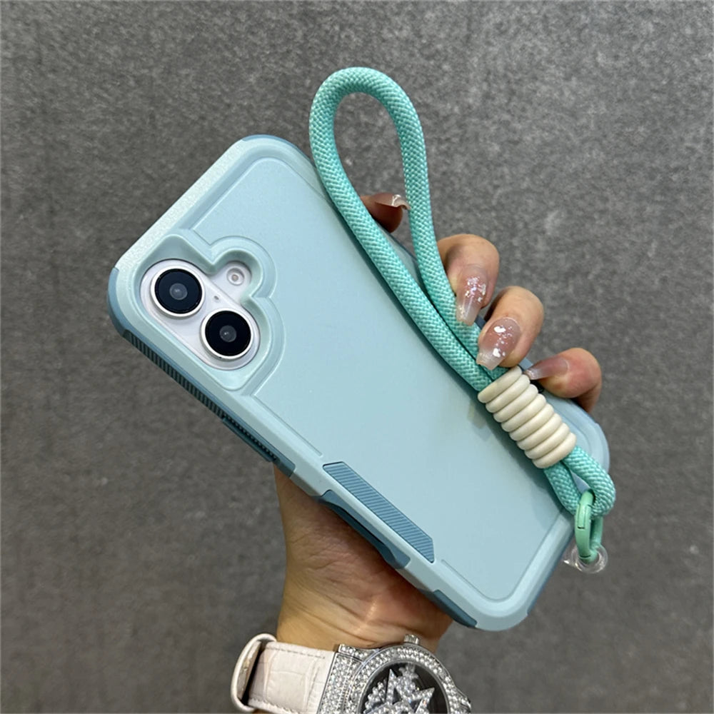Armadura de parachoques híbrida de lujo, pulsera, correa para muñeca, cordón, funda de teléfono para iPhone 17 16 11 12 13 14 15 Pro Max XR, funda a prueba de golpes