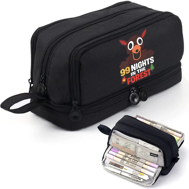 Estuches para lápices de 99 noches en los bosque, bolsas grandes para bolígrafos de dibujos animados, bolsa de lápices multicapa de Anime para niños y niñas, suministros de papelería escolar