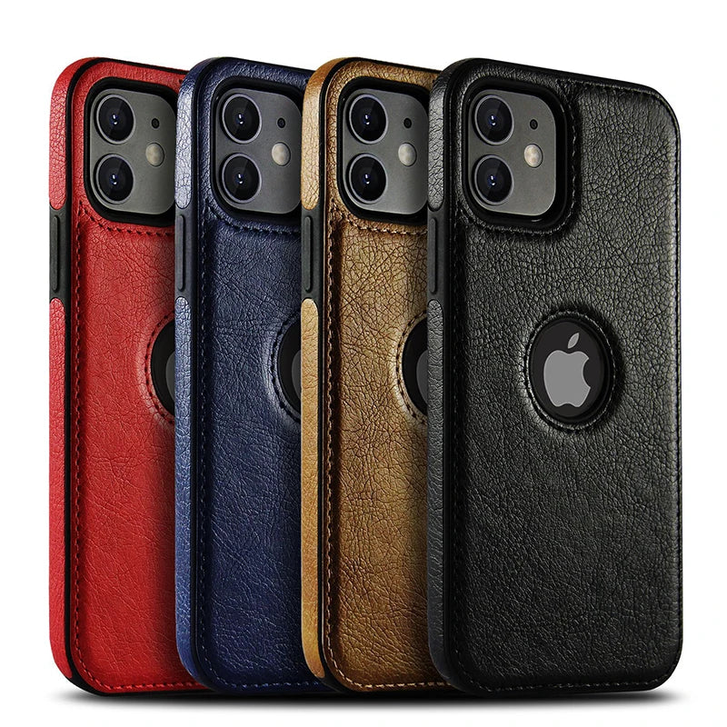 Funda para teléfono móvil, fundas para teléfonos móviles de cuero PU de alta calidad para iPhone 11, 12, 13, 14, 15 Pro Max X XR, funda negra de lujo para negocios