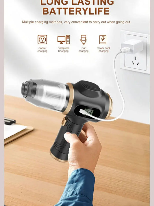 Potente plumero y aspiradora 2 en 1, limpiador inalámbrico de mano con pantalla digital para electrónica, coche, hogar y oficina