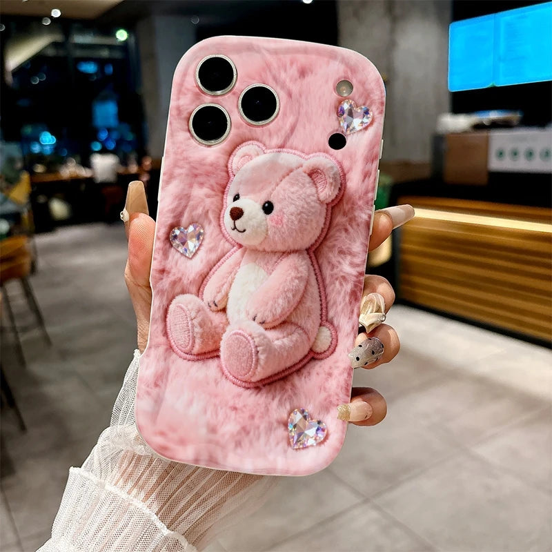 Funda de Teléfono con Estampado de Oso de Peluche Rosa de Dibujos Animados para iPhone 17 16 Pro Max 15 14 13 12 11, Funda para iPhone Air 16E XS XR X