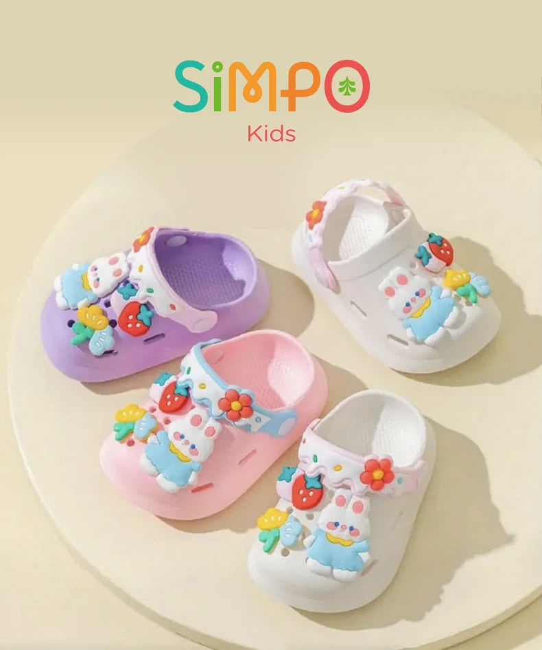 Zapatos de jardín para niñas, zuecos de suela blanda para bebé, sandalias de playa transpirables antideslizantes para interiores y exteriores, bonito conejito de dibujos animados a la moda