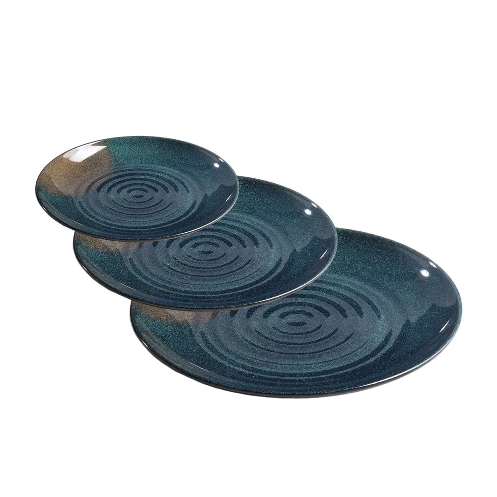 Juego de 6 Platos de Melamina Negros, Platos Planos con Ondas Concéntricas para Servir Platos Fríos, Filetes, para Restaurante, Hogar, Vajilla