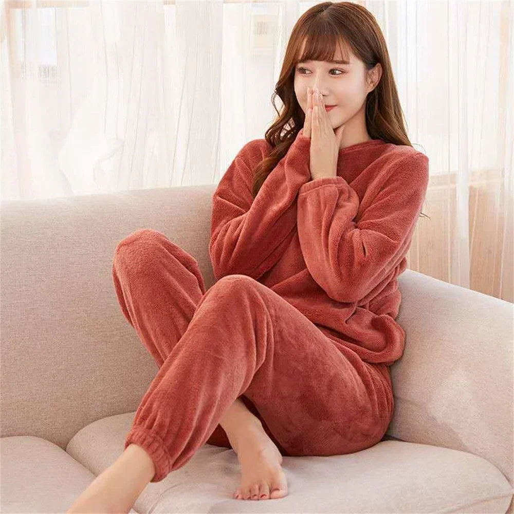 Pijamas de invierno para parejas, conjunto de pijamas suaves y cálidos de lana Coral, se puede usar en el exterior, pantalones holgados con cintura elástica, ropa de ocio para el hogar