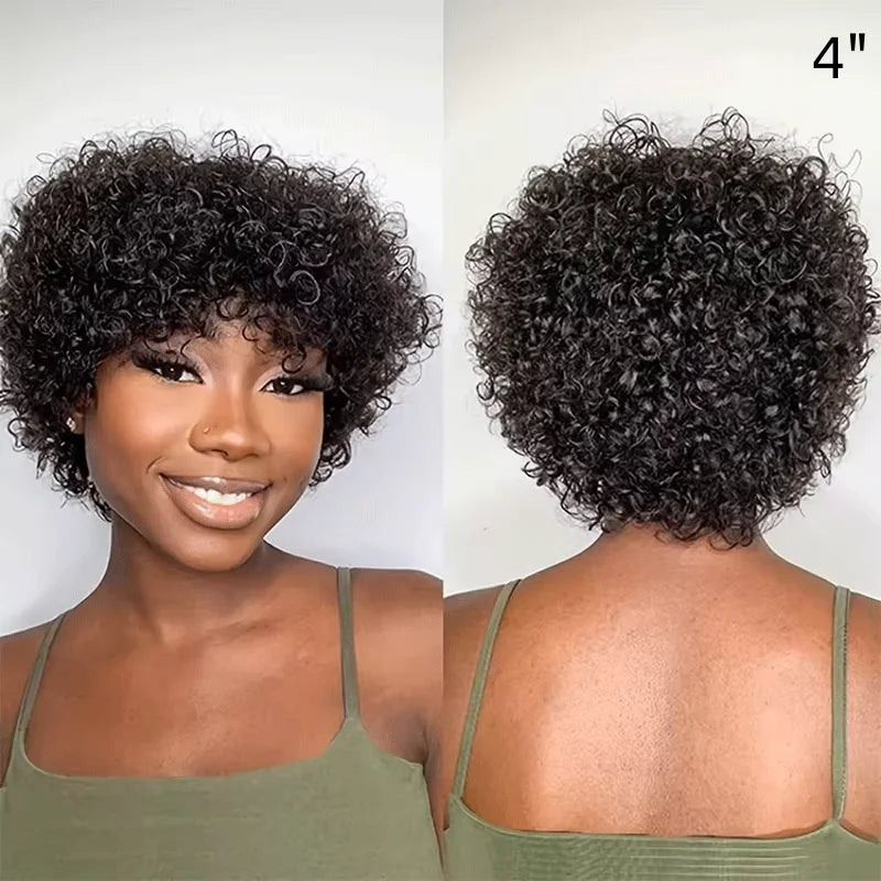 Pelucas de cabello humano rizado Afro rizado mongol con peluca Banges Banges peluca mujer sin pegamento densidad hinchable 300%