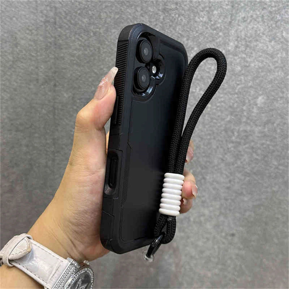 Armadura de parachoques híbrida de lujo, pulsera, correa para muñeca, cordón, funda de teléfono para iPhone 17 16 11 12 13 14 15 Pro Max XR, funda a prueba de golpes