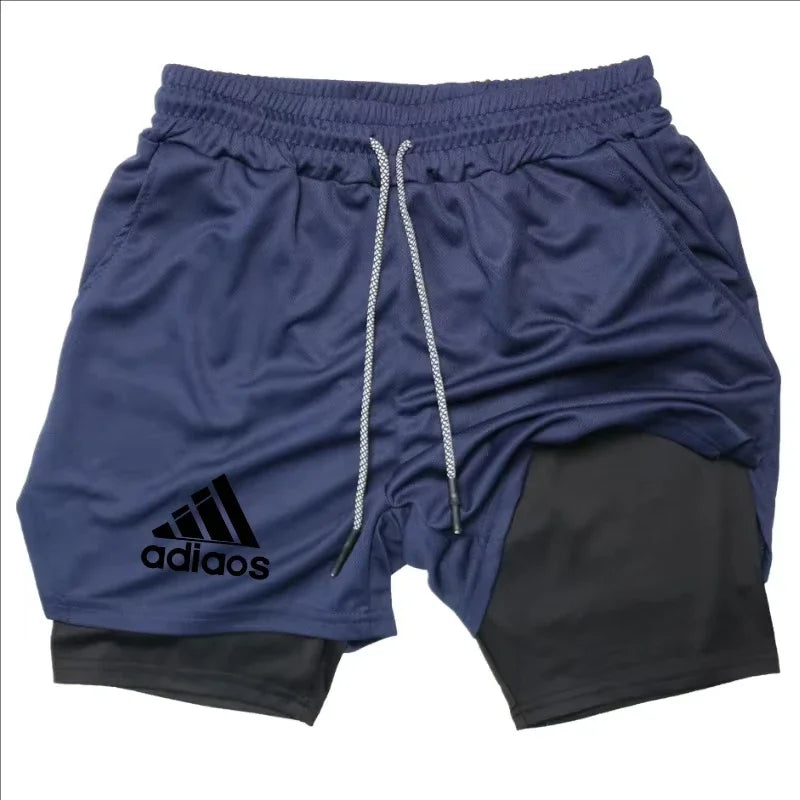 Pantalones cortos de compresión para hombre, pantalones cortos deportivos de entrenamiento para correr, pantalones cortos de secado rápido para gimnasio de verano en uno