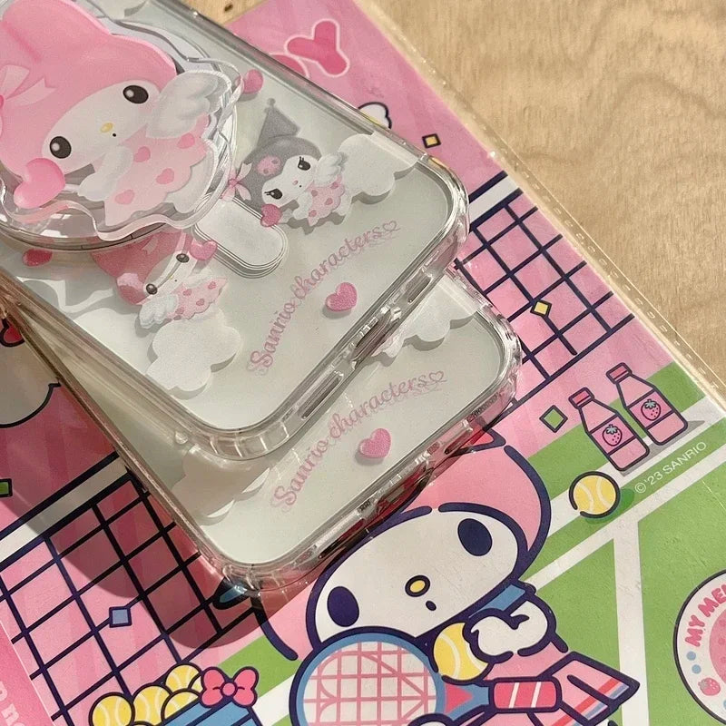 Sanrio Hello Kitty Melody Kuromi soporte magnético Magsafe funda de teléfono con carga inalámbrica para iPhone 16 15 14 13 12 11 Pro Max