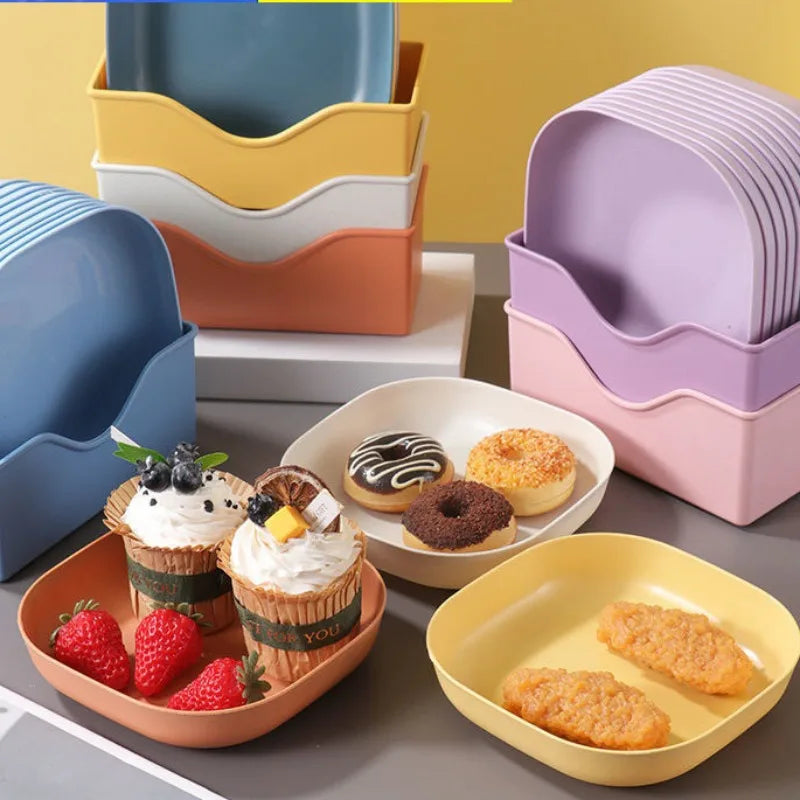 Juego de 10 platos reutilizables para frutas y postres, platos para aperitivos lavables y multifuncionales con Base integrada para huesos y dulces, versátiles