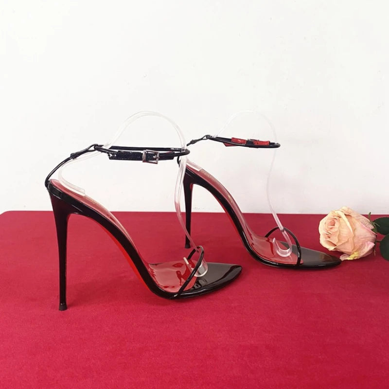 Nuevas Sandalias de Tacón Alto con Tira Fina y Minimalista de 10 cm, con Tiras Sexys en el Tobillo, Talla Grande, Tacón Delgado, para Mujer