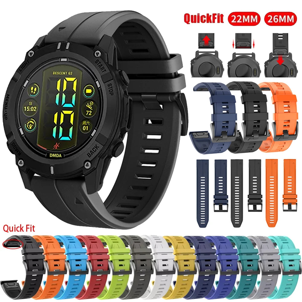 Correa deportiva de silicona para Garmin Descent G2 G1 Mk3i Mk2 Mk1/Fenix 8 Pro E 7 7X 6 6X 5 5X/Epix pulsera suave 22/26mm banda Quickfit