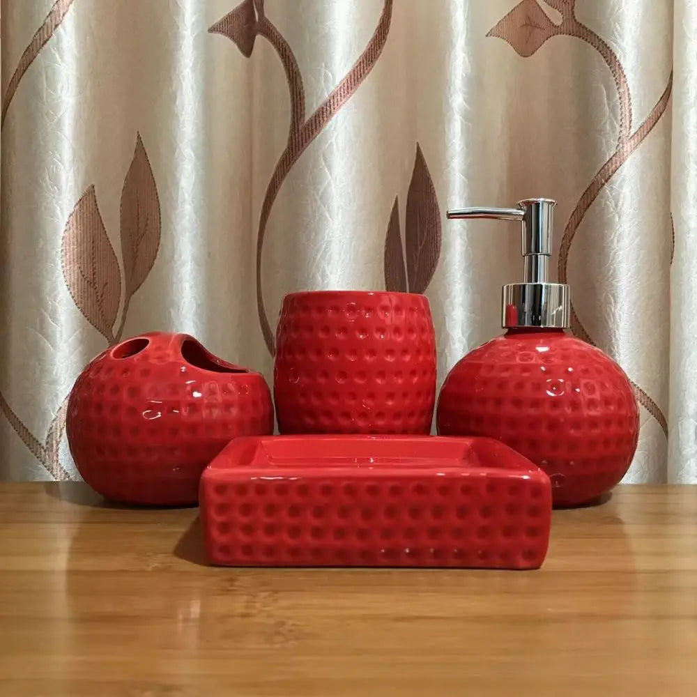 Juego de baño de cuatro piezas, dispensador de jabón de cerámica sostenible y jabonera reutilizable, taza para enjuague bucal