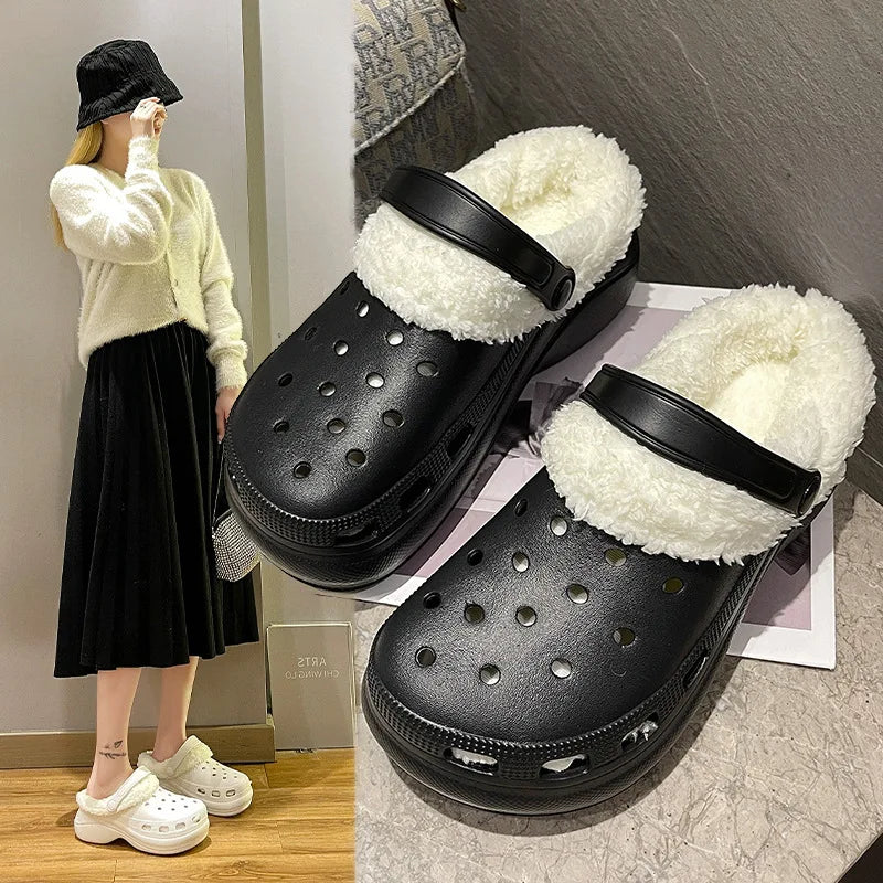 1 par de plantillas para zapatos con forro de piel cálida para invierno, plantilla de felpa Crocs para mujeres y hombres, cubiertas de zapatos, accesorios de forro de felpa extraíbles