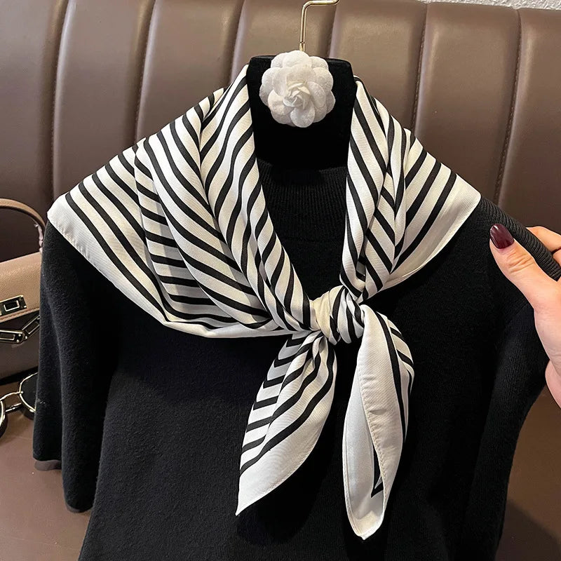 Bufanda cuadrada de seda a cuadros para mujer, banda de satén para el pelo, suave para el trabajo, Hijab, Foulard para la cabeza, 2021