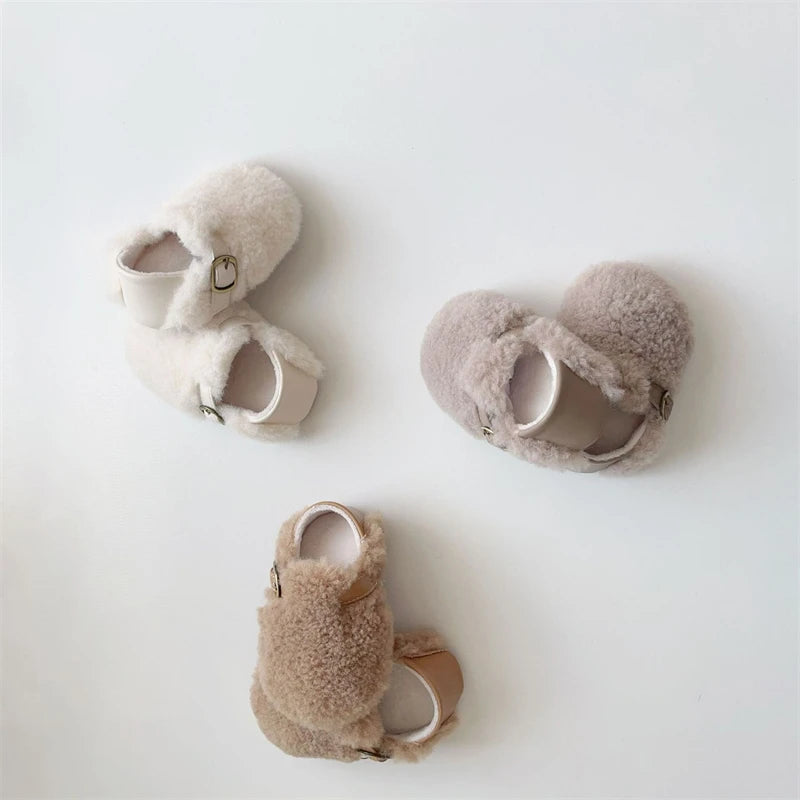 Otoño Invierno, zapatos para bebés, niños y niñas, zapatos gruesos de felpa para bebés, zapatos cómodos de suela blanda para niños pequeños, zapatos para caminar