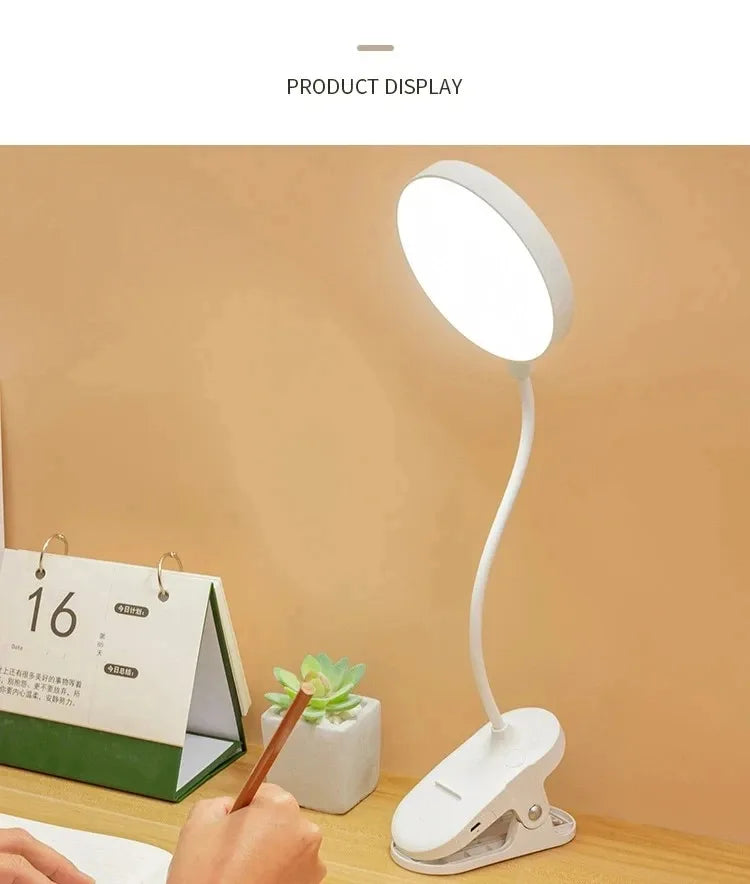 Lámpara de mesa Led, luz nocturna recargable por USB con abrazadera plegable, soporte de estudio, lámpara de lectura táctil, 3 modos de atenuación, luz de protección ocular