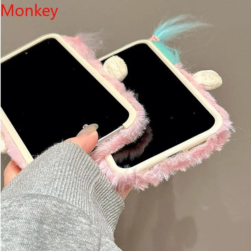 Fundas de teléfono de dibujos animados 3D divertidas de felpa para iPhone 17 Pro Max, funda 17air 16 Plus 15 14 13 12 11, funda protectora suave peluda DIY