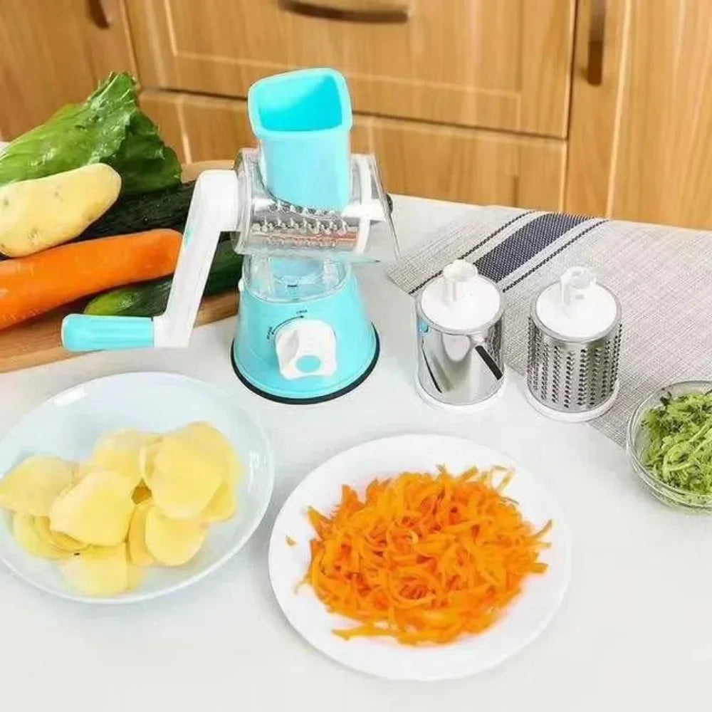 Cortador y rebanador de verduras, máquina picadora Manual de queso de cocina con 3 tambores afilados, trituradora de patatas y ajo multifuncional