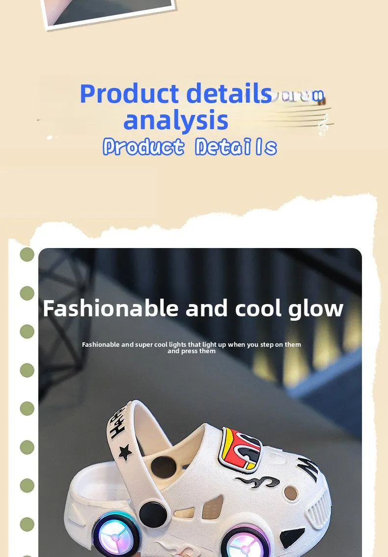 Pantuflas Infantiles Verano 2026, Nuevas Pantuflas de Playa para Niños con Forma de Auto, con Ruedas que se Iluminan, Antideslizantes y con Suela Suave