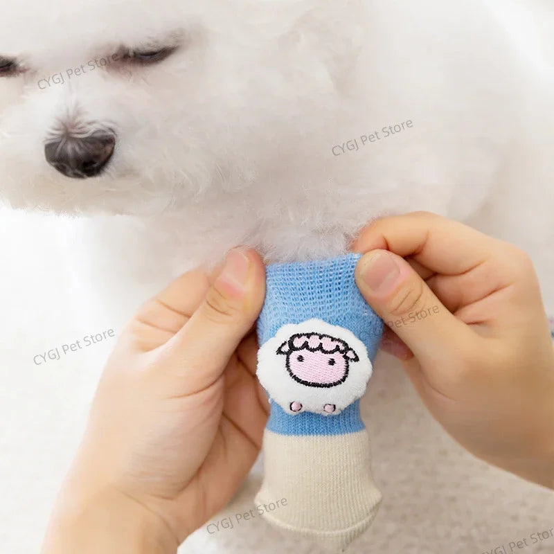 4Pcs/Set Pet Socks Anti Slip Dog Foot Cover Set Teddy Dog Shoes Set 4 Dogs Socks Puppy Socks Dogs Shoes for Small Dogs