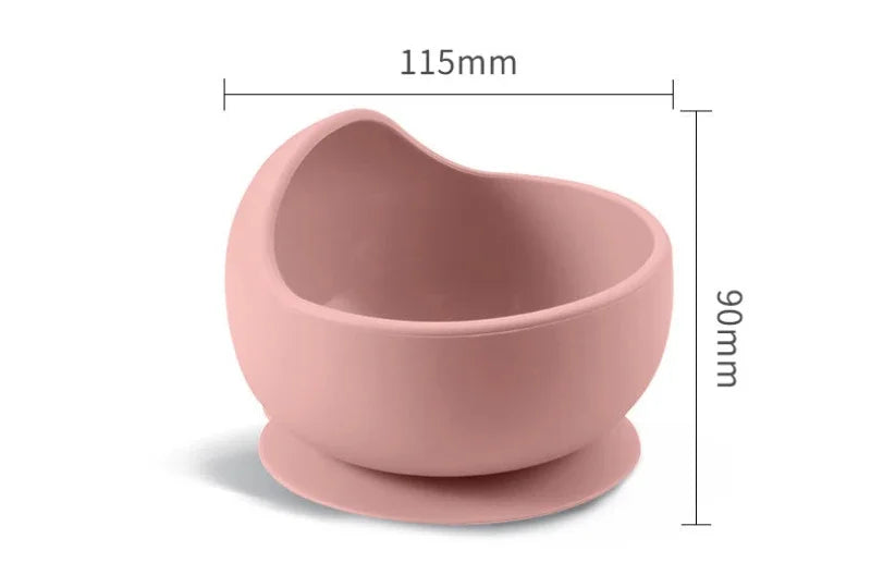 Juego de platos de silicona de grado alimenticio para niños, tazón de alimentación de bebé, plato de succión, taza de paja, cuchara de madera, tenedor, vajilla para niños, platos para niños pequeños